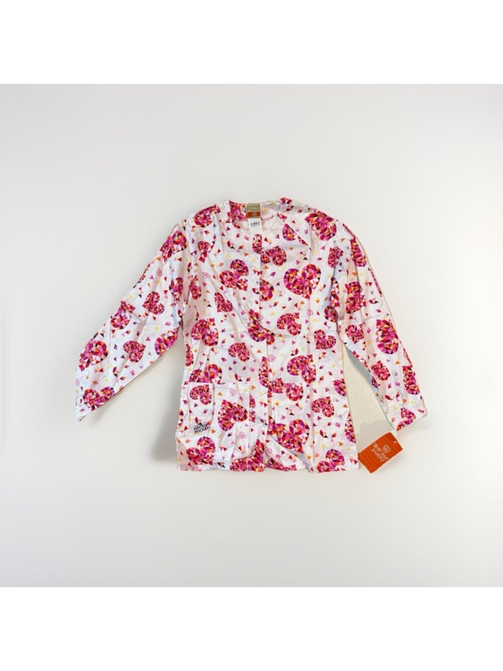White Swan Snap Front Hearts Women's Long Sleeve Nurse Scrub Jacket-Hearts-Large